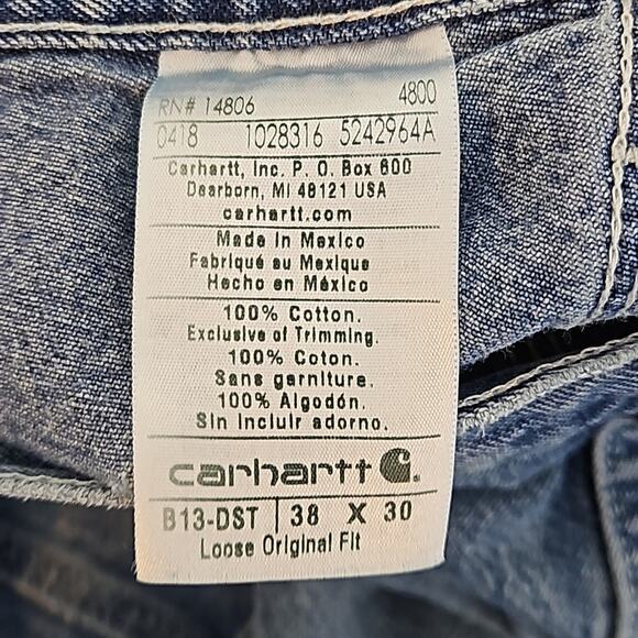Carhartt B13 Loose Original Fit Carpenter Utility Work Denim Jeans 38x30 FLAWED - Picture 15 of 16